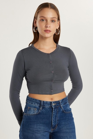 Tudors Kadın Slim Fit Dar Kesim Uzun Kollu Bisiklet Yaka Antrasit Hırka-34092 Antrasit