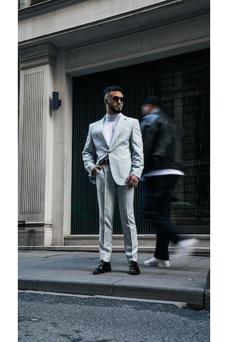 Dupont Classics Dupont Erkek Slim Fit 6 Drop Sivri Yaka Torba Cep Çift Yırtmaç Takım Elbise Mine Mavisi