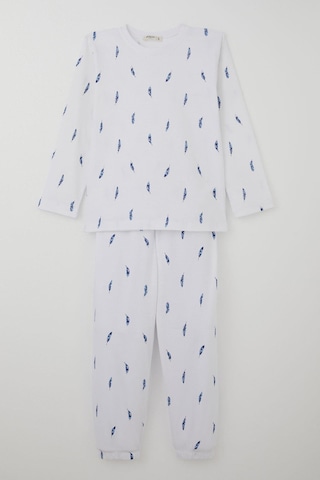 Breeze Erkek Çocuk Pijama Takımı Uçan Mavi Tüy Desenli 4-8 Yaş, Beyaz Beyaz