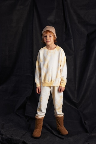 Luess Unisex Çocuk Batik Desenli 3 İplik Şardonsuz Eşofman Takımı-Sarı