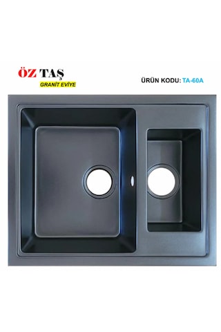 Öztaş TA-60a Granit Mutfak Eviye Antrasit Tek Gözlü 485 x 595 MM