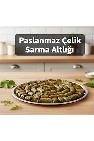 Paslanmaz Çelik Metal Dolma - Sarma Altlığı 22 Cm, Pratik Dolma Altlığı, Süzgeçli Gri
