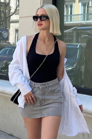 Madmext Siyah Halter Yaka Boyun Askılı Crop Body Mg2146-siyah Siyah