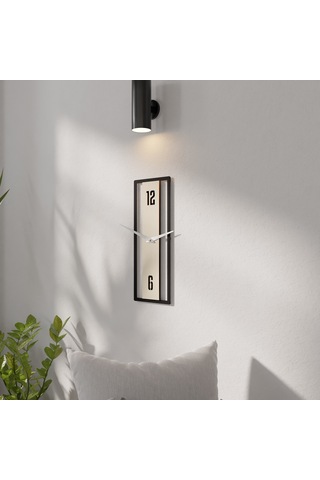 Dekoratif Minimal Dikdörtgen Duvar Saati Siyah - Krem