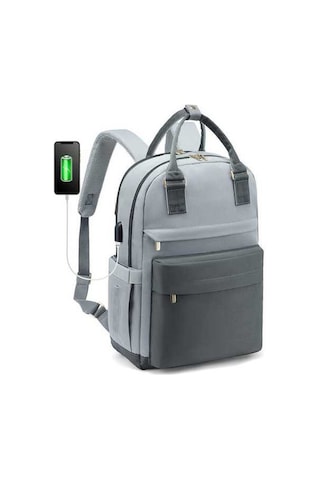 Createtech Yystore Usb Sırt Çantası Şık Moda Gri Büyük Bayan Çantası Gri