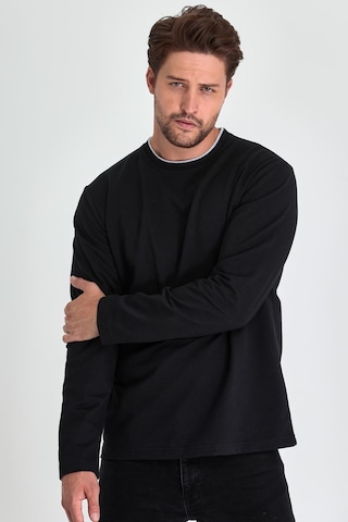 MMetalic MTLCE68 Çift Bisiklet Yaka Standart Rahat Kesim Erkek Sweatshirt - Siyah