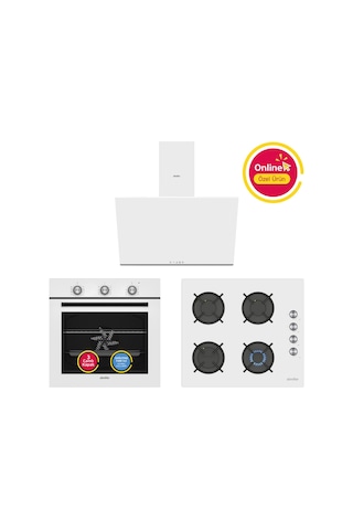 Simfer 0+8 Fonksiyon Trend Mekanik Beyaz Power Turbo 3'lü Ankastre Set (Fırın + Ocak + Davlumbaz)