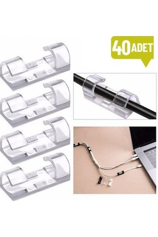 40'lı Yapışkanlı Kablo Sabitleyici Şeffaf Klips Kablo Düzenleyici