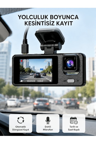 3 Kameralı Araç Dvr 1080p Ön + Hd Arka + İç Kamera Döngü Kayıt 2 Ekran Aklby-bsva58
