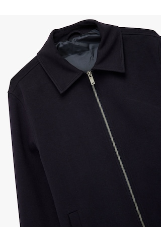 Koton Slim Fit Cep Detaylı Uzun Kollu Fermuarlı Gömlek Yaka Mevsimlik Ceket Lacivert 6wam20033hk Lacivert