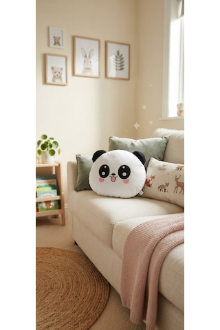 Peluş Soft Yastık 35 Cm Beyaz - Siyah