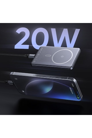 Mc-4651 10000mah 20w Metal Ultra İnce Manyetik Kablosuz Powerbank - Siyah siyah