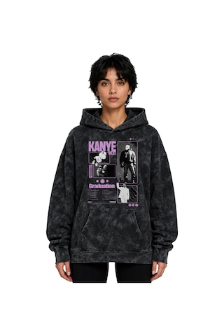 Sevbano Kanye West Rapper Şarkıcı Baskılı Unisex Oversize Premium Yıkamal Siyah