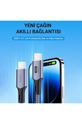 Veggieg Usb 4.0 E-mark 240w 40gbps Thunderbolt 4 8k 60hz Type-c Görüntü Hızlı Şarj Ve Data Kablosu 50 Cm