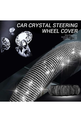 Beyaz Pu Deri Güzel Bling Bling Rhinestone İle Kristal Araba Direksiyon Kapağı