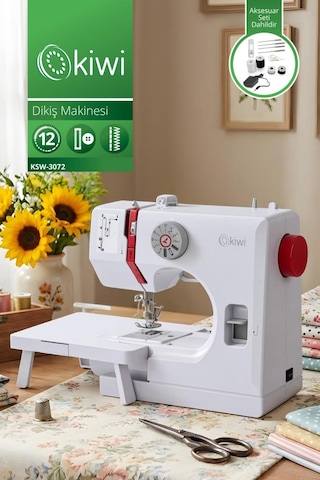 Kiwi Ksw-3072 Dikiş Makinesi 12 Desen & Çift İplik & Ayak Pedallı Beyaz