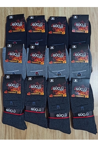 Güçlü Erkek Thermal Havlu Çorap 12 Adet Siyah