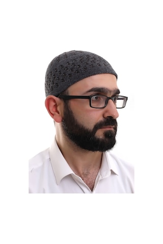 Füme Kahve Hasır Desen Kışlık Kadife Namaz Takkesi Kahverengi