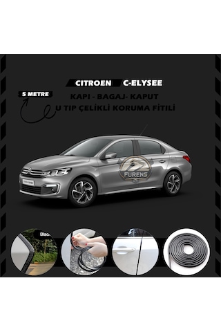 Citroen C-elysee Oto Araç Kapı Koruma Fitili 5metre Parlak Siyah Renk