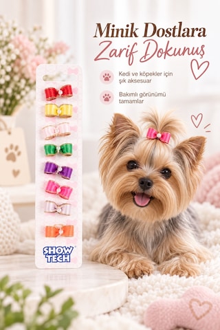 Show Tech Molly Pearl İncili Lastikli Kurdele Kedi Köpek Tokası 8 Adetli Paket