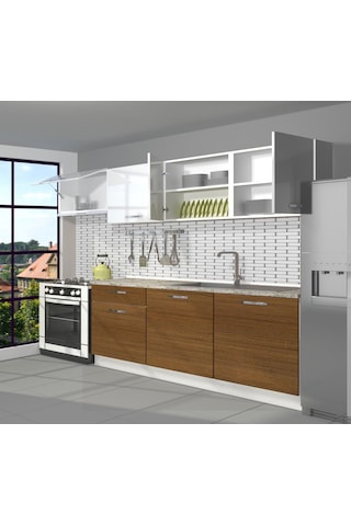 Decoraktiv Smart 240 Mdf Hazır Mutfak Dolabı - Tezgah Dahil - Ceviz Beyaz Beyaz - Ceviz