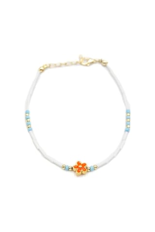 Boncuklu Çiçek Halhal - Turuncu Çok Renkli