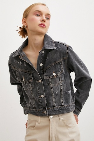 Never More Sırtı Nakışlı Kot Mont Antirasit Antrasit