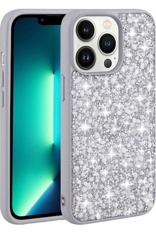 Apple Uyumlu iPhone 12 Pro Max Kılıf Parlak Taşlı Tasarım Zore Linea Kapak Gümüş