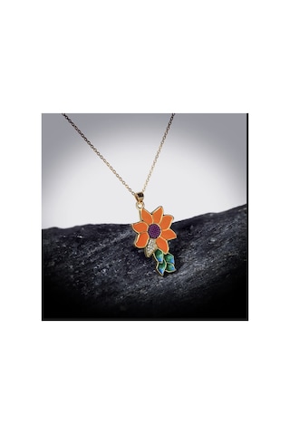 Glaze Flower El Yapımı Emaye 925 Ayar Gümüş 14 Altın Kaplı Hediye Özel Tasarım Taşlı Kolye Küpe Seti Lila