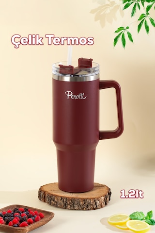 Perotti 17236-1 Colte V2 Paslanmaz Çelik Sporcu Termos Bardak Matara Kırmızı 1,2 Lt Kırmızı