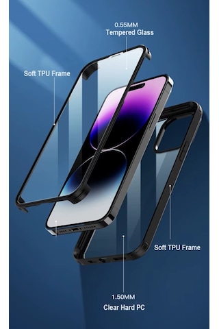 Noktaks - İphone 13 Mini Uyumlu - Kılıf Kendinden Ekran Koruyuculu 360 Ön Arka Ful Koruma Kapak - Siyah Siyah