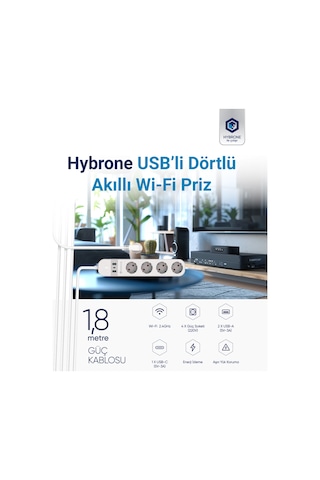 Hybrone Usb Ve Type-c Girişli Akım Korumalı Dörtlü Akıllı Priz