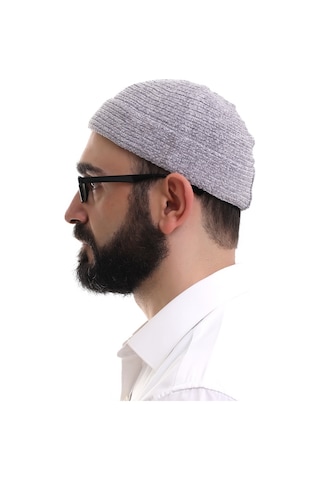 Gri Katlamalı Sade Desen Kışlık Kadife Takke Şapka