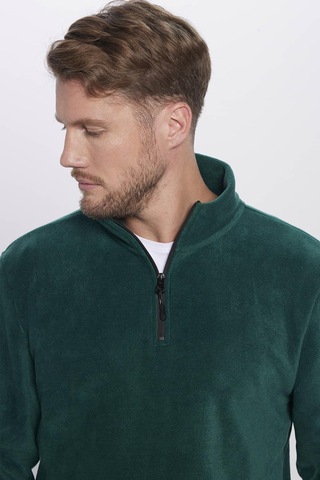 Tudors Erkek Standart Fit Rahat Kesim Tüylenme Yapmayan Soğuk Geçirmez Yeşil Dik Yaka Polar Sweatshirt-31981-yeşil Yeşil