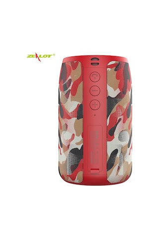 Mufunye Zealot S32 Taşınabilir Bluetooth Hoparlör, 5w Bass, Bt5.0/tf Kart/usb/aux Desteği, 2000mah Pil, Kırmızı Pamuk Kamuflaj