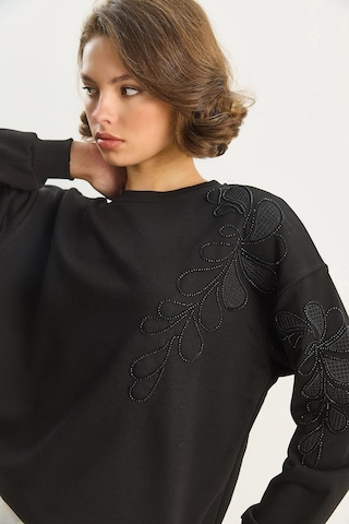 Shade Kadın Bisiklet Yaka Çiçek Nakış Ve Boncuk İşlemeli Sweatshirt 1562 60283633 - Siyah