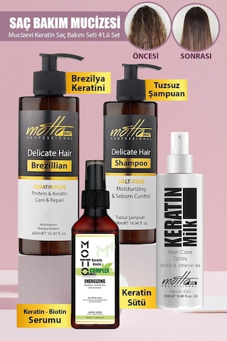 Motto Plus Professional Keratin Bakımı Saç Bakım Mucizesi 4'lü Set Keratin - Şampuan - Keratin&biotin Serum - Keratin Sütü Tüm Saçlar