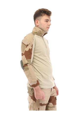 Single Sword Sword Dirsek Detaylı Polo Yaka Kadın&erkek Combat T-shirt Single Kamuflaj