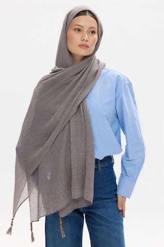 Fenza Scarf Freya Müslin Püsküllü Bürümcük Pamuklu Şal Antrasit