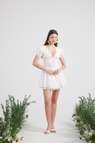 Holly Lolly Fistolu Tütü Detaylı Mini Tina Elbise Beyaz