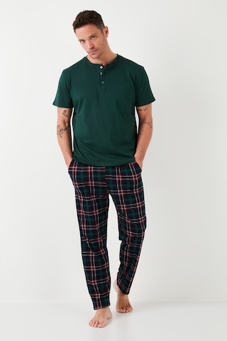 Buratti Ekoseli Pamuklu Beli Lastikli Regular Fit Kısa Kollu Erkek Pijama Takımı 6572004 Yeşil