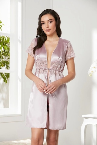 Pierre Cardin Saten Dantelli Midi Sabahlık 1020 Pudra Çok Renkli