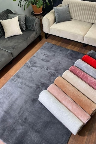 Dream Soft Yuvarlak Antrasit Desenli Yumuşak Yüzeyli Kaymaz Makinede Yıkanabilir Halı Renkli
