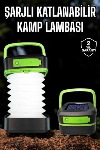 Led Lamba Kamp Lambası Hafif Taşınabilir Şarj Süreli Akordeon El Fenerli Açık Lacivert