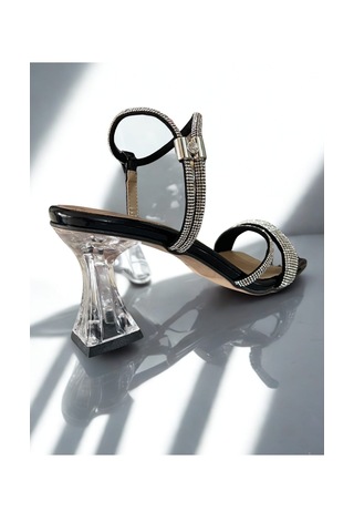 Taşlı Siyah Abiye Bantlı Bayan Ayakkabısı Siyah - Taş