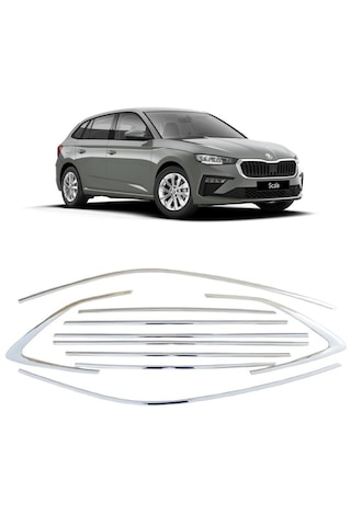 Skoda Scala Uyumlu Krom Cam Çıtası Krom Cam Çerçevesi 2019-2025 Paslanmaz Çelik 10 Parça