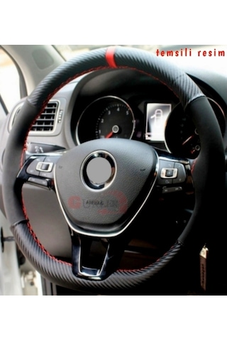 Opel Astra G Direksiyon Kılıfı Carbon Alcantara Kırmızı Yüzüklü