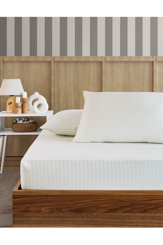 Pamuklu Çizgili Saten Tek Kişilik Lastikli Çarşaf Seti 100x200cm3