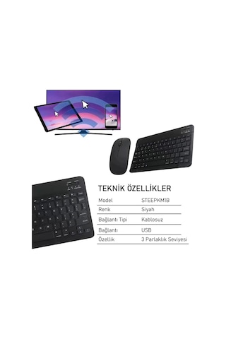 Steep Solid Magic Siyah Şarjlı Bluetooth Klavye Mouse Set Optik