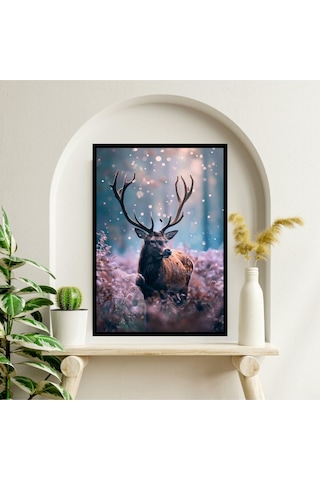 Geyik Doğa Büyük Boy Renkli Solmaz Kaliteli Baskı Çerçeve Görünümlü Mdf Tablo 70x50cm 44